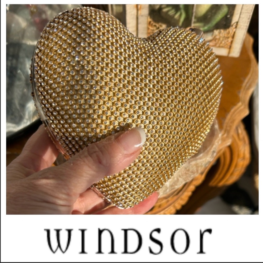 Gold Rhinestone Heart-Shaped Bag